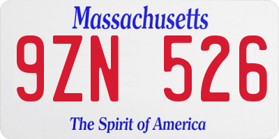 MA license plate 9ZN526