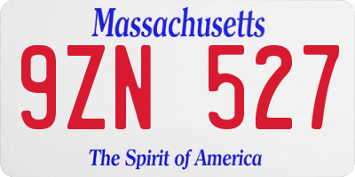 MA license plate 9ZN527