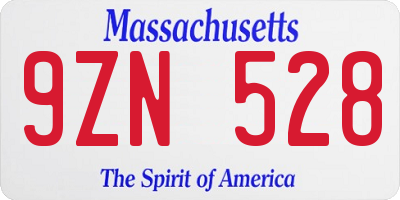 MA license plate 9ZN528