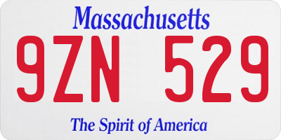 MA license plate 9ZN529
