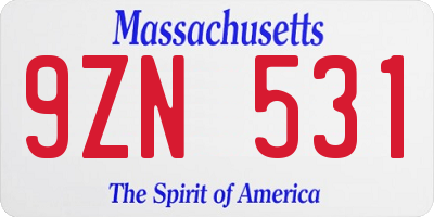 MA license plate 9ZN531