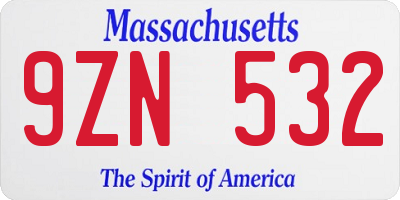 MA license plate 9ZN532