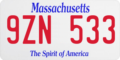 MA license plate 9ZN533