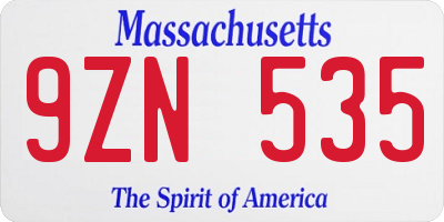 MA license plate 9ZN535