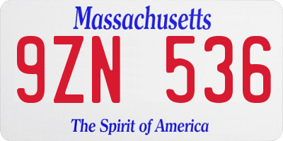 MA license plate 9ZN536