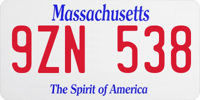 MA license plate 9ZN538