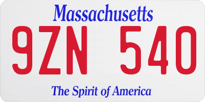 MA license plate 9ZN540