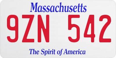MA license plate 9ZN542