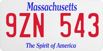 MA license plate 9ZN543