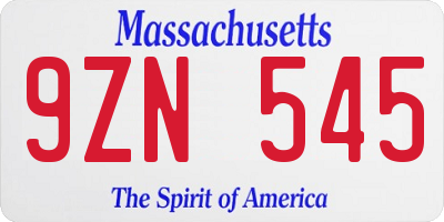 MA license plate 9ZN545