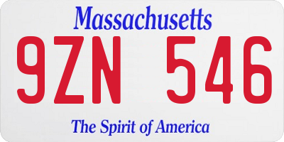 MA license plate 9ZN546