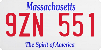 MA license plate 9ZN551