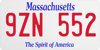 MA license plate 9ZN552