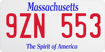 MA license plate 9ZN553