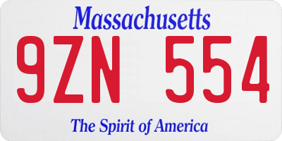 MA license plate 9ZN554