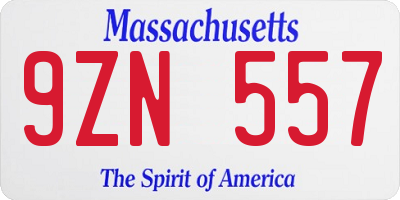MA license plate 9ZN557