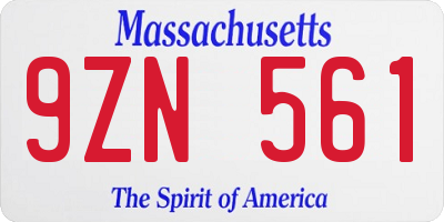 MA license plate 9ZN561