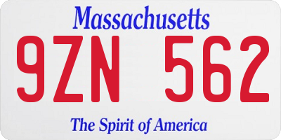 MA license plate 9ZN562