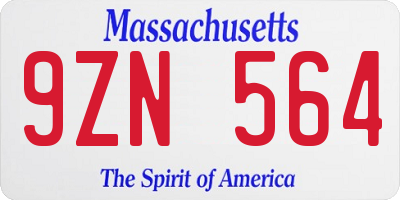 MA license plate 9ZN564