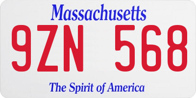 MA license plate 9ZN568