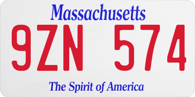 MA license plate 9ZN574