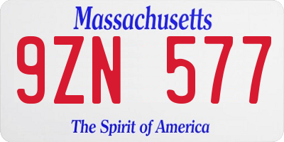 MA license plate 9ZN577