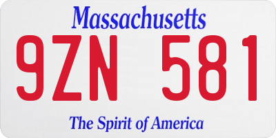 MA license plate 9ZN581