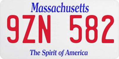 MA license plate 9ZN582