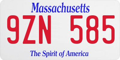 MA license plate 9ZN585