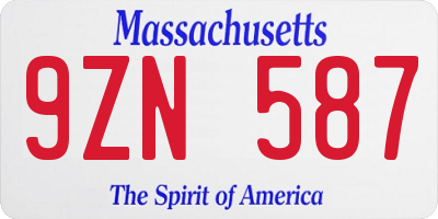 MA license plate 9ZN587