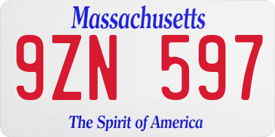 MA license plate 9ZN597