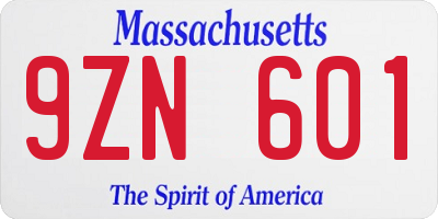 MA license plate 9ZN601