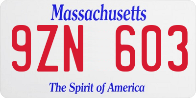 MA license plate 9ZN603