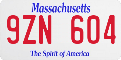 MA license plate 9ZN604