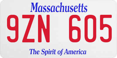 MA license plate 9ZN605