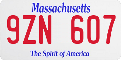 MA license plate 9ZN607