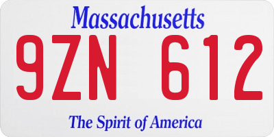 MA license plate 9ZN612