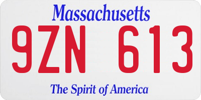 MA license plate 9ZN613