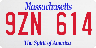 MA license plate 9ZN614