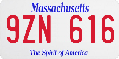 MA license plate 9ZN616