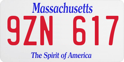 MA license plate 9ZN617