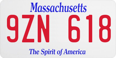 MA license plate 9ZN618