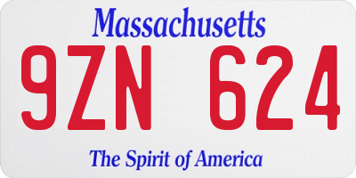 MA license plate 9ZN624