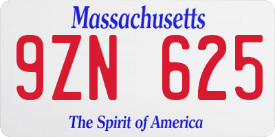 MA license plate 9ZN625