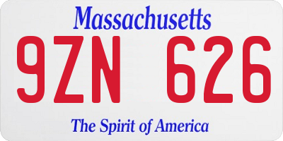 MA license plate 9ZN626