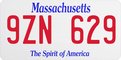 MA license plate 9ZN629