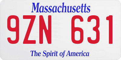 MA license plate 9ZN631