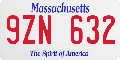 MA license plate 9ZN632