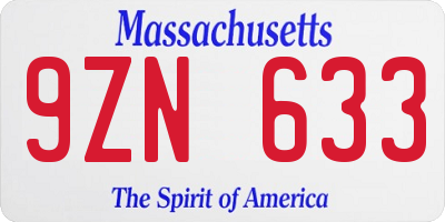 MA license plate 9ZN633