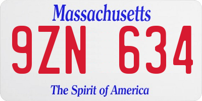 MA license plate 9ZN634